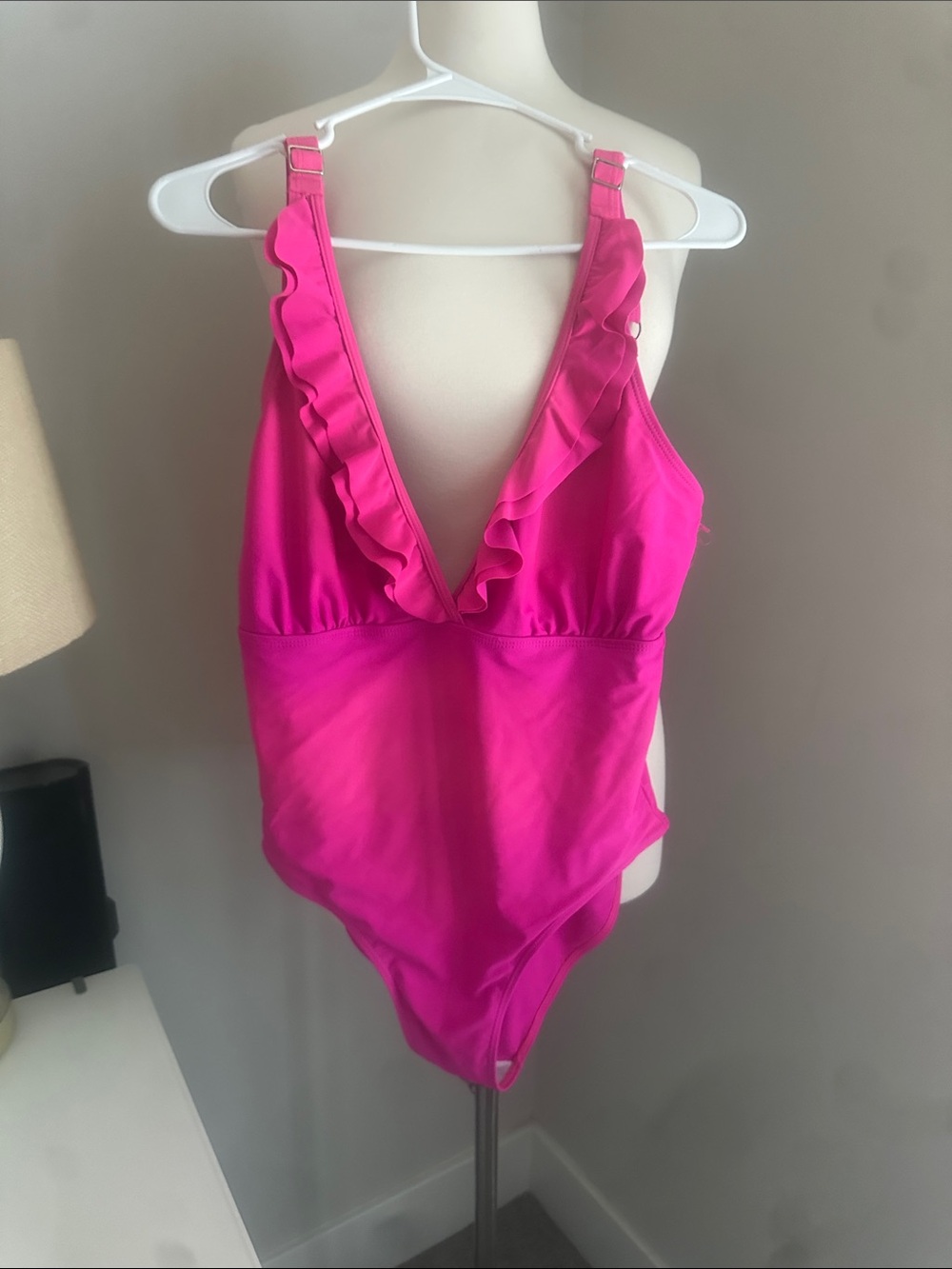 Fuchsia Ruffle V-Neck One-Piece Swimsuit